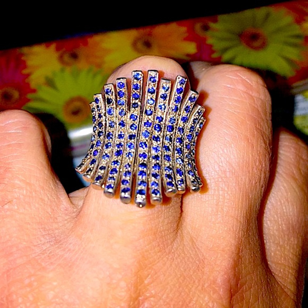 Solid Silver And Sapphires Ring - image 3